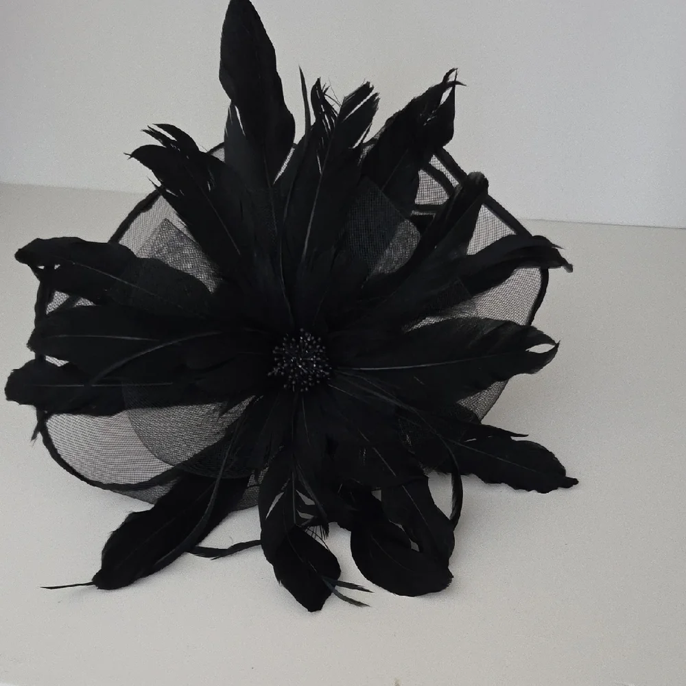 Natasha Couture Black Feather Flower Hair Clip